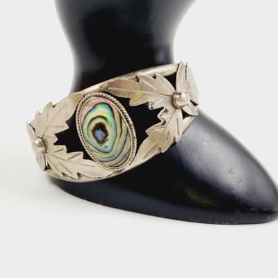 MEXICAN SILVER ABALONE JEWELED BRACELET