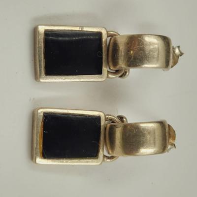 .925 SILVER & BLACK STONE EARRINGS