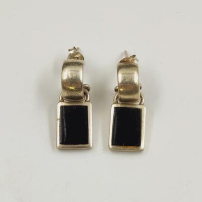 .925 SILVER & BLACK STONE EARRINGS