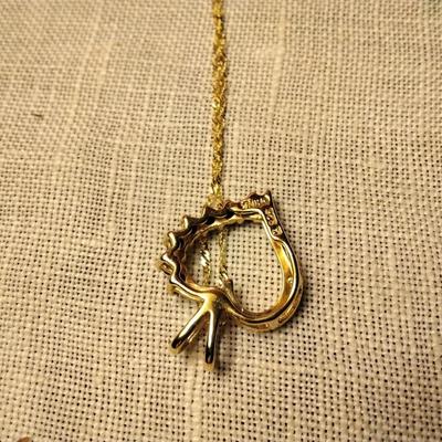 ROSS SIMONS GILTED STERLING BLUE SAPPHIRE DIAMOND HEART PENDANT ON 16" 10K GOLD CHAIN