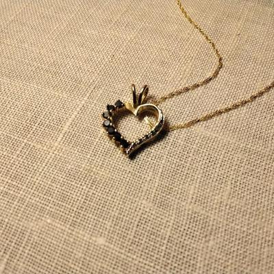 ROSS SIMONS GILTED STERLING BLUE SAPPHIRE DIAMOND HEART PENDANT ON 16" 10K GOLD CHAIN