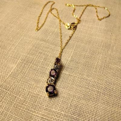 ROSS SIMONS Amethyst & Diamond Pendant On 16" 10K Gold Chain