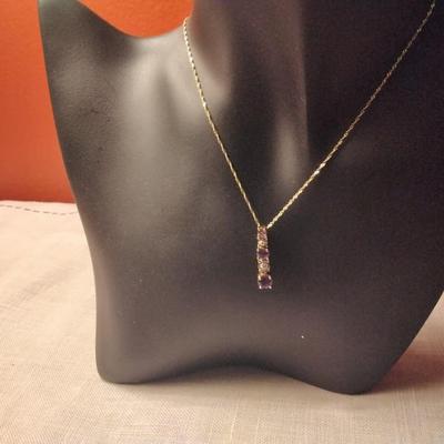 ROSS SIMONS Amethyst & Diamond Pendant On 16" 10K Gold Chain