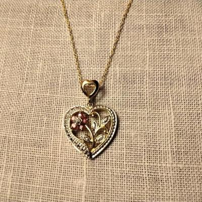 ROSS SIMONS Ruby and Diamond Heart on 16" 10k Gold Chain