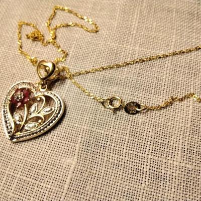 ROSS SIMONS Ruby and Diamond Heart on 16" 10k Gold Chain
