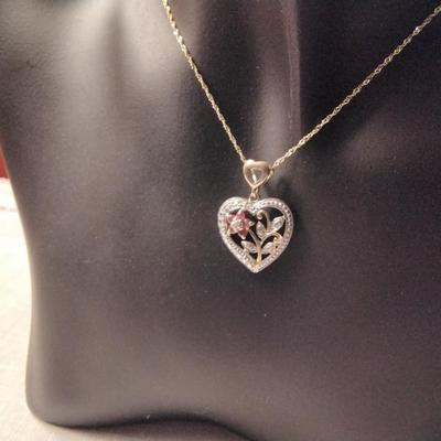 ROSS SIMONS Ruby and Diamond Heart on 16" 10k Gold Chain