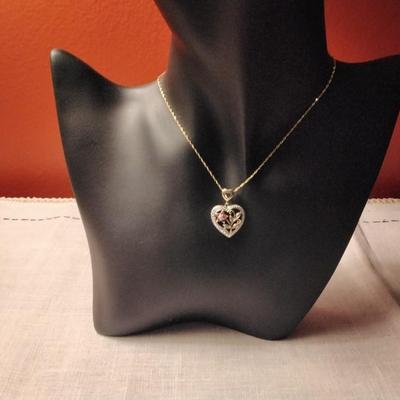ROSS SIMONS Ruby and Diamond Heart on 16" 10k Gold Chain