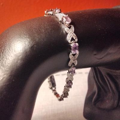 DEE BERKLEY Art Deco Diamond Amethyst Tennis Bracelet 7.25"