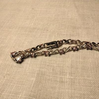 DEE BERKLEY Art Deco Diamond Amethyst Tennis Bracelet 7.25"