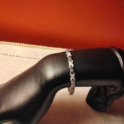 DEE BERKLEY Art Deco Diamond Amethyst Tennis Bracelet 7.25"