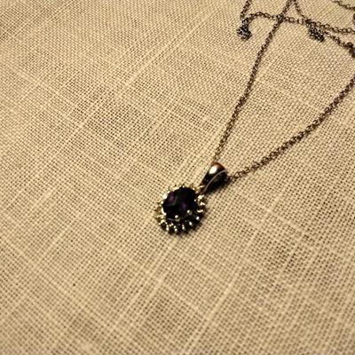 ROSS SIMONS Amethyst & Diamond Accent Pendant 18" 925 Necklace