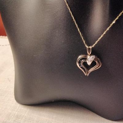 ROSS SIMONS Sapphire and Diamond Heart 16" 10K Necklace