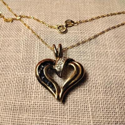 ROSS SIMONS Sapphire and Diamond Heart 16" 10K Necklace