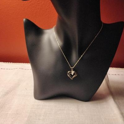 ROSS SIMONS Sapphire and Diamond Heart 16" 10K Necklace