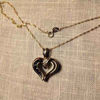 ROSS SIMONS Sapphire and Diamond Heart 16" 10K Necklace