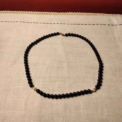 IPS Onyx and Pearl Necklace 14K Beads and Clasp