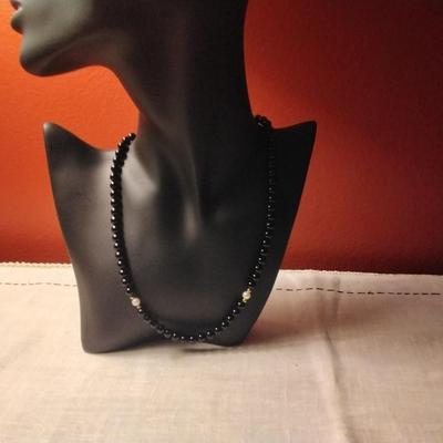 IPS Onyx and Pearl Necklace 14K Beads and Clasp