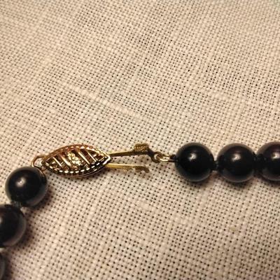 IPS Onyx and Pearl Necklace 14K Beads and Clasp
