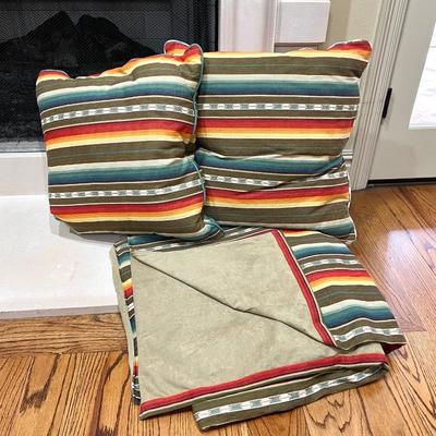 Southwestern Style Heavy Blanket & Two (2) Decorative Pillows