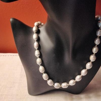 20" Baroque Silver Pearl Necklace With 14k Gold Clasp and Beads