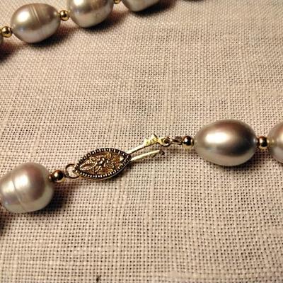 20" Baroque Silver Pearl Necklace With 14k Gold Clasp and Beads
