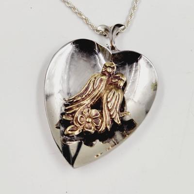 BEAUTIFUL REED & BARTON STERLING SILVER "TOUCH OF GOLD" LOVE BIRD PENDANT