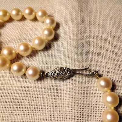 Stunning Sophisticated White 6.5 mm 16" Pearl Necklace With 14K Gold Clasp