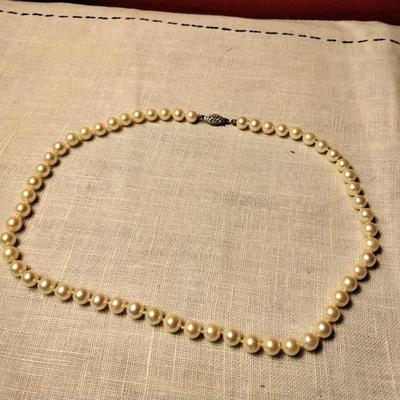 Stunning Sophisticated White 6.5 mm 16" Pearl Necklace With 14K Gold Clasp