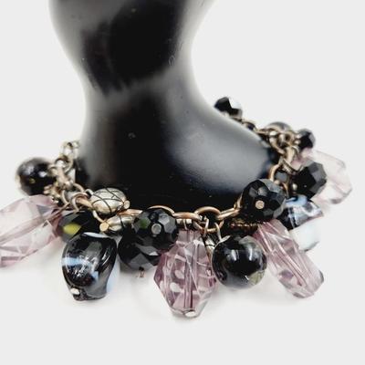 BEAUTIFUL GLASS CHAIN LINK CHARM BRACELET