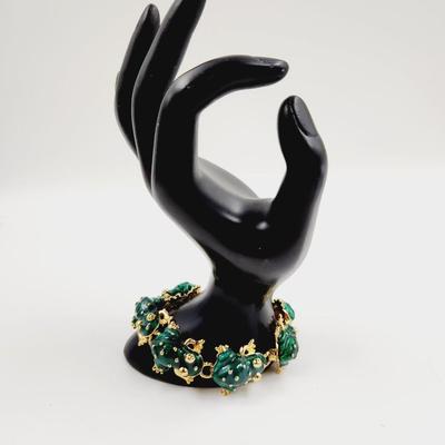 CUTE KJL GOLD TONED & GREEN FROG BRACELET