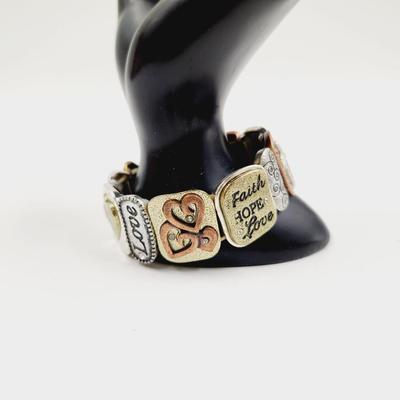 NICE RELIGIOUS 3 TONE METAL STRETCH BRACELET