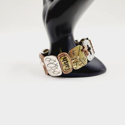 NICE RELIGIOUS 3 TONE METAL STRETCH BRACELET