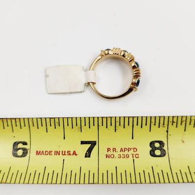 VINTAGE GOLD TONED FAUX SAPHIRE RING SIZE 6