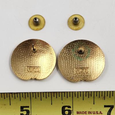 VINTAGE SITI GOLD TONED CLOISONNE FLORAL BOHO ENAMEL FLOWER EARRINGS