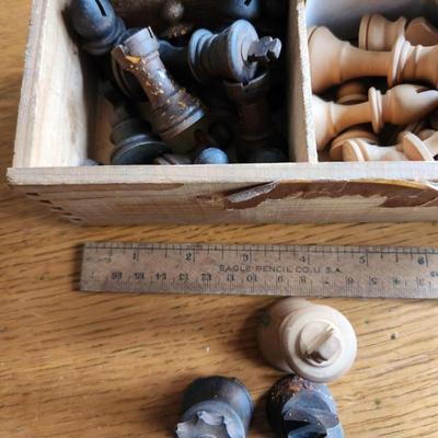 Vintage Hand-Carved Wood Chess Set with Box