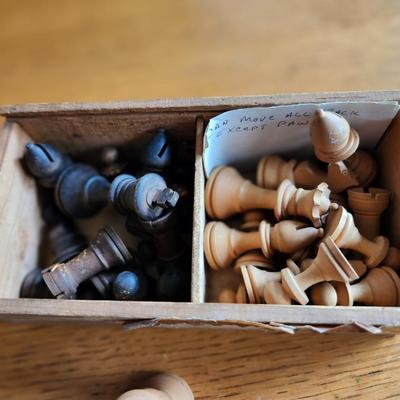 Vintage Hand-Carved Wood Chess Set with Box