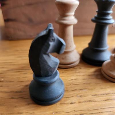 Vintage Hand-Carved Wood Chess Set with Lidded Box