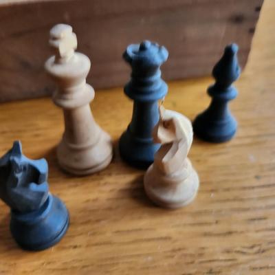 Vintage Hand-Carved Wood Chess Set with Lidded Box