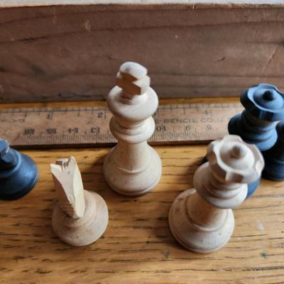 Vintage Hand-Carved Wood Chess Set with Lidded Box