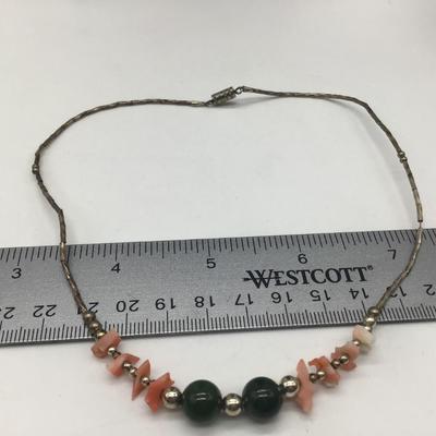 Vintage Jade And Coral Southwest Style Necklace