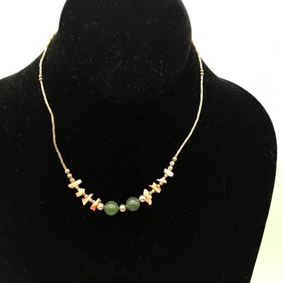 Vintage Jade And Coral Southwest Style Necklace