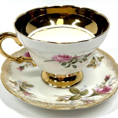Rose Patterned Gold Rimmed Tea cup and saucer Rosina Made in England