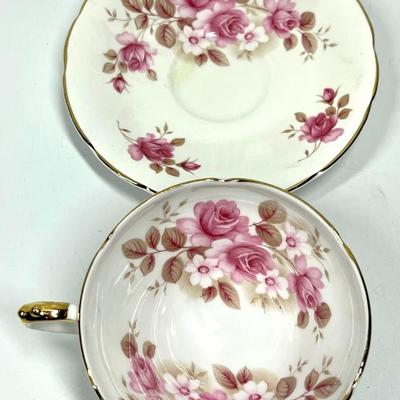 Rose patterned tea cup with saucer Royal Sutherland Staffordshire