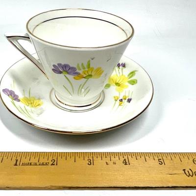 Phoenix China Purple and yellow flower pattern tea cup and saucer