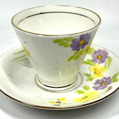 Phoenix China Purple and yellow flower pattern tea cup and saucer