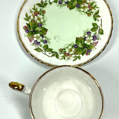 Rosina Wild Flowers England green flower and berries pattern tea cup and saucer