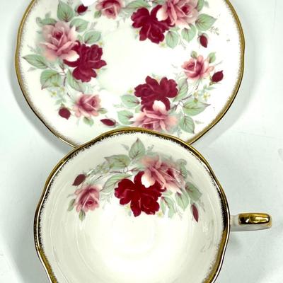 Queen’s Rosina China red rose patterned tea cup and saucer