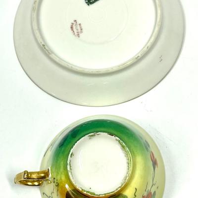 Larose France Green orange flower patterned tea cup and saucer
