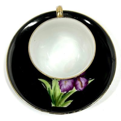 Made in Occupied Japan black and purple flower tea cup and saucer