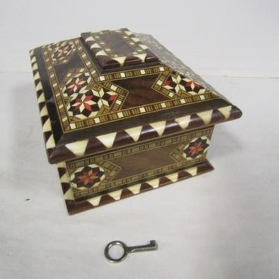 Wooden Storage Box with Colorful Inlay- Key Included